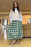 Roberta Plaid Brushed Cotton Balloon Hem Skirt Clover